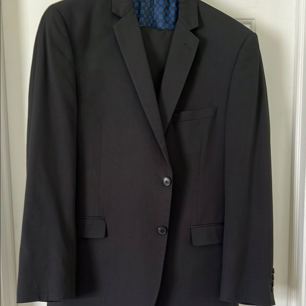 Black Sport Coat with Notched Lapels and Textured Fabric and Suit pants to match